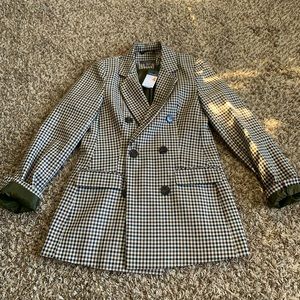 Olive green &brown gingham blazer